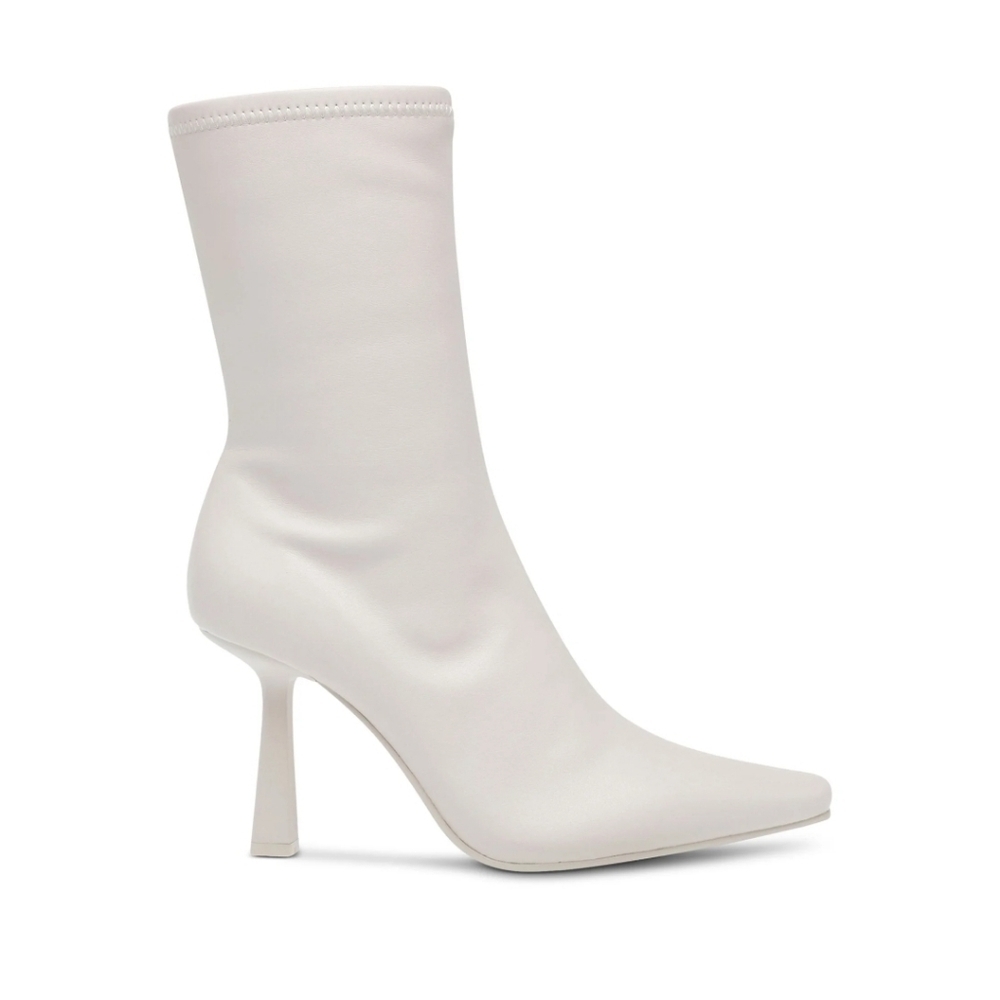 Madden Girl Stability White Boots Booties Stiletto Heel Leather Ankle Calf NEW